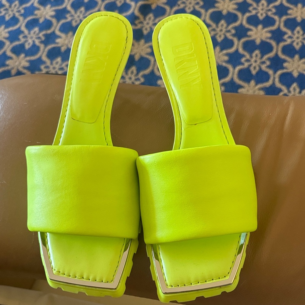 DKNY Neon Yellow Slide Sandals